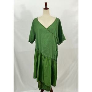 BLUE FISH Sz 1 Layered Green Short Sleeve Dress Linen